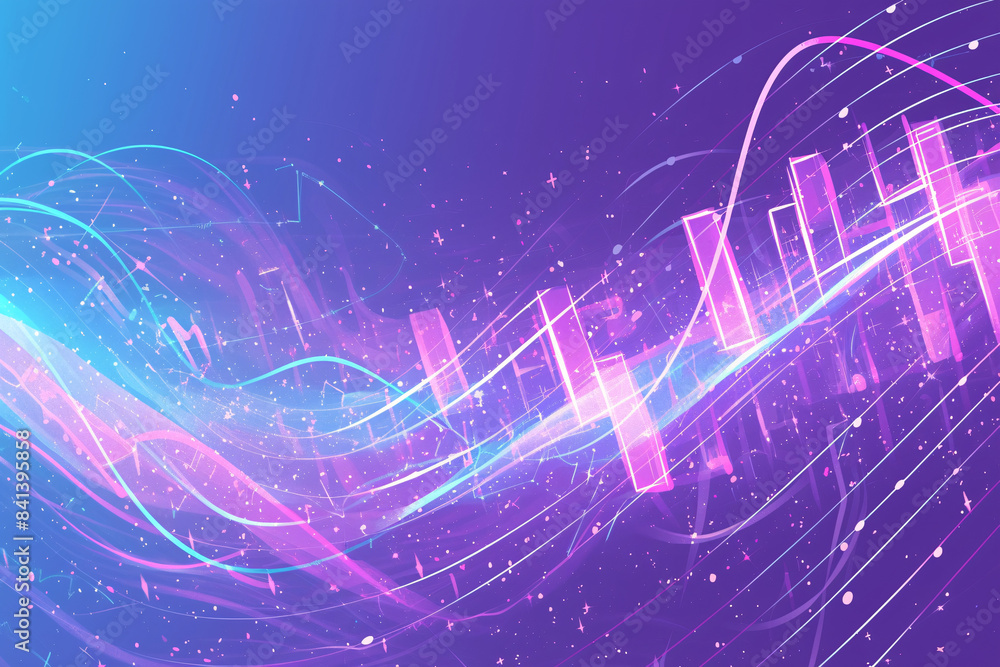 Fototapeta premium Abstract neon pink and blue sound waves with flowing lines creating a dynamic and futuristic digital design