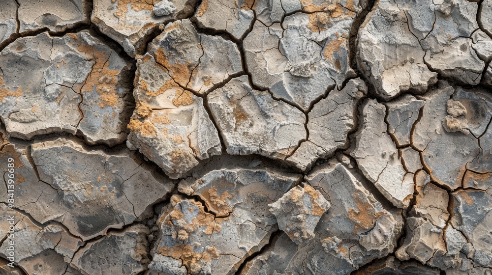 A cracked and broken surface, possibly a rock or a piece of land. The cracks and breaks give the impression of a worn and weathered appearance A cracked and broken surface, possibly a rock or a piece of land. The cracks and breaks give the impression of a worn and weathered appearance
