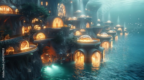   Abstract 3D render of an underwater city with bioluminescent elements --s 750 Image  1  BAN ME 