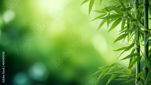 Bamboo leaves. The sun is shining through the leaves. Leaves are green and lush. © Pakhnyushchyy