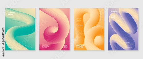 Modern gradient poster background vector set. Minimalist style cover template with vibrant perspective 3d geometric prism shapes collection. Ideal design for social media, cover, banner, flyer.