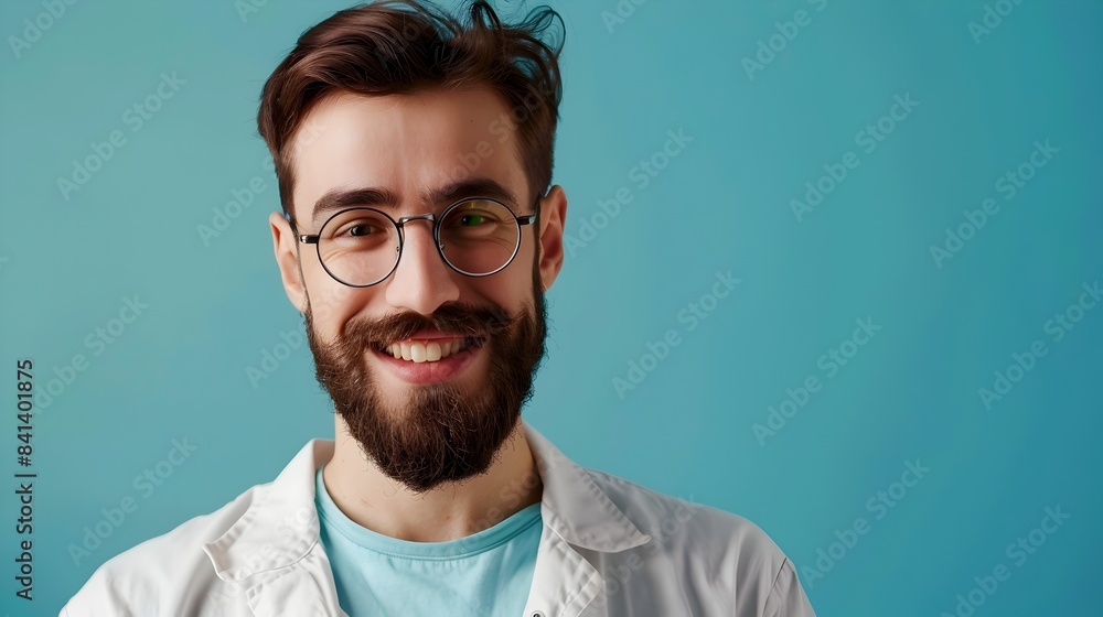 Obraz premium Successful Young Male Engineer Smiling Confidently on Color Background