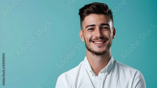 Successful Young Corporate Professional Smiling Confidently on Colorful Background