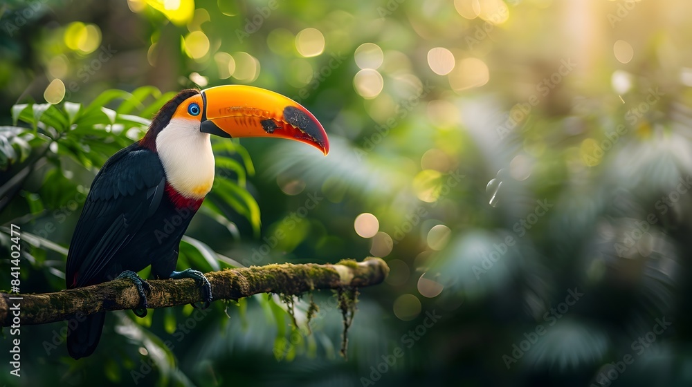 Obraz premium Vibrant Toucan Perched in Lush Rainforest Foliage Captivating Wildlife Portrait
