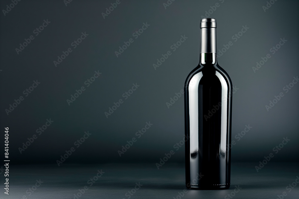 An unlabelled black wine bottle on a dark gray background, modern clean design concept for a mockup. Generative AI An unlabelled black wine bottle on a dark gray background, modern clean design concept for a mockup. Generative AI