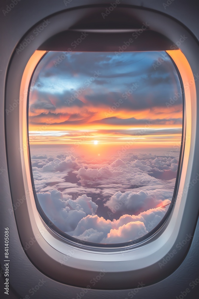 The view from the airplane window is breathtaking. The sun is setting, and the clouds are lit up with a golden glow. I feel like I'm on top of the world.