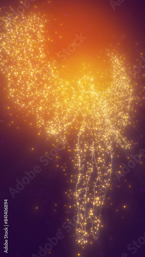 3d illustration. The golden angel in the astral space