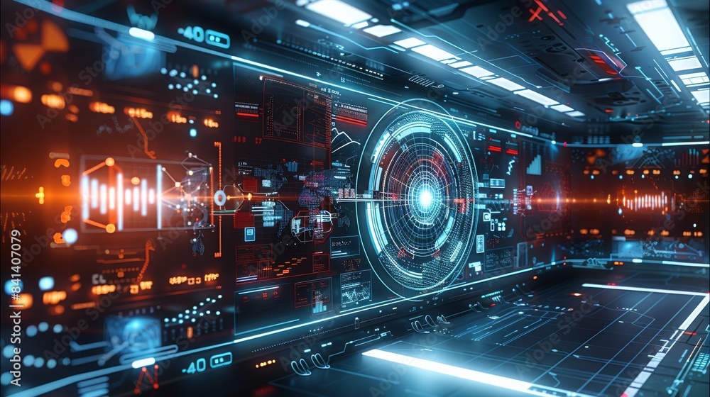 Generate a data big screen, with a technological style and a sense of design, containing elements related to big data. Generative AI. Generate a data big screen, with a technological style and a sense of design, containing elements related to big data. Generative AI.