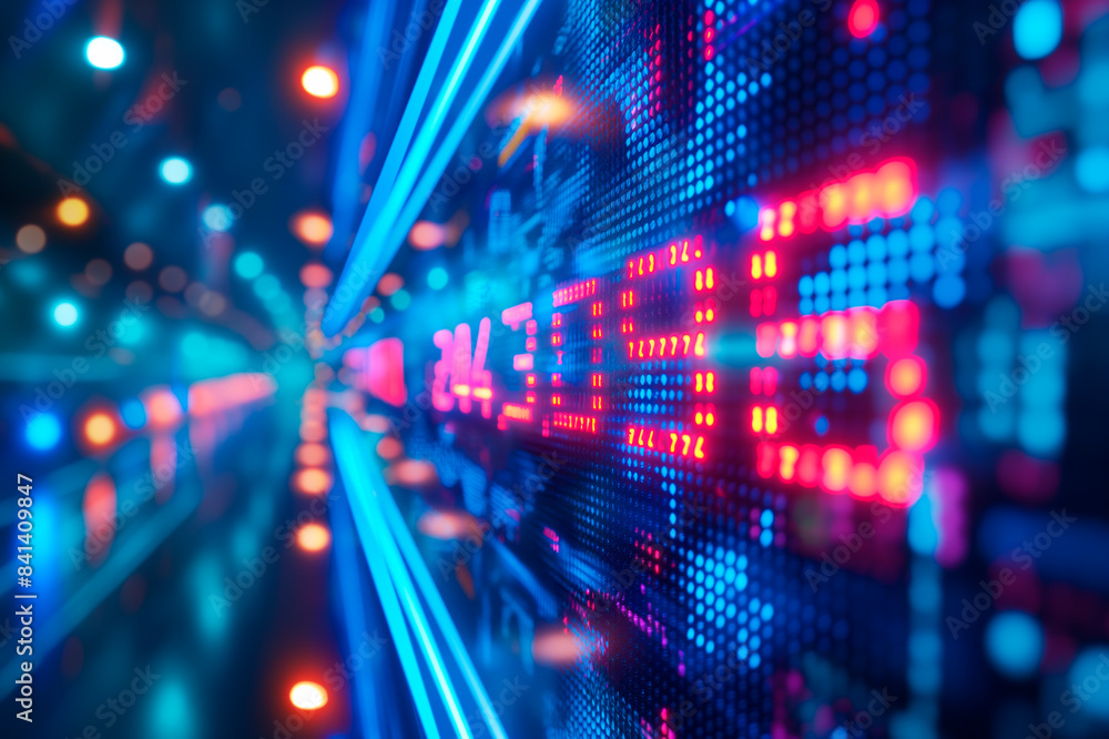 A digital display with glowing blue and red lights, on a dark background, concept of technology. Generative AI A digital display with glowing blue and red lights, on a dark background, concept of technology. Generative AI