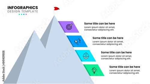 Infographic template. A mountain with 4 steps to success