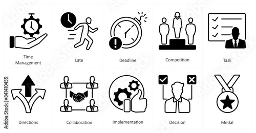 A set of 10 mix icons as time management, late, deadline