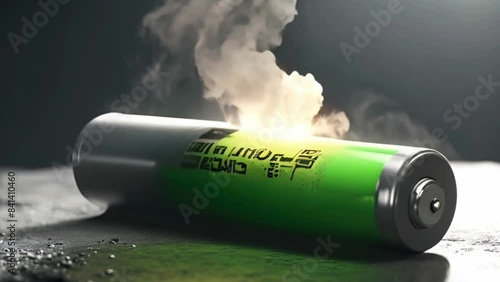 The lone AA battery, its casing broken by the immense pressure, expels a cloud of toxic chemicals photo
