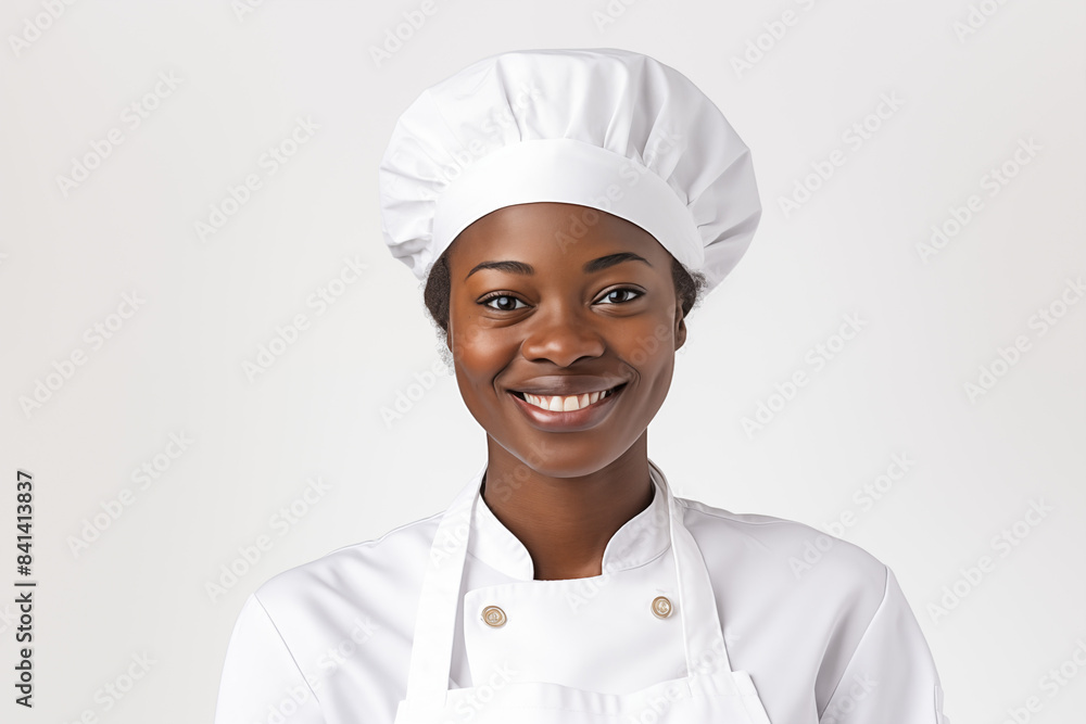 Smiling black pastry chef on white background. Bakery professions. Bakery job offer. Afro American pastry maker. Africa. Image for graphic designer. Image for flyers. Smiling black pastry chef on white background. Bakery professions. Bakery job offer. Afro American pastry maker. Africa. Image for graphic designer. Image for flyers.