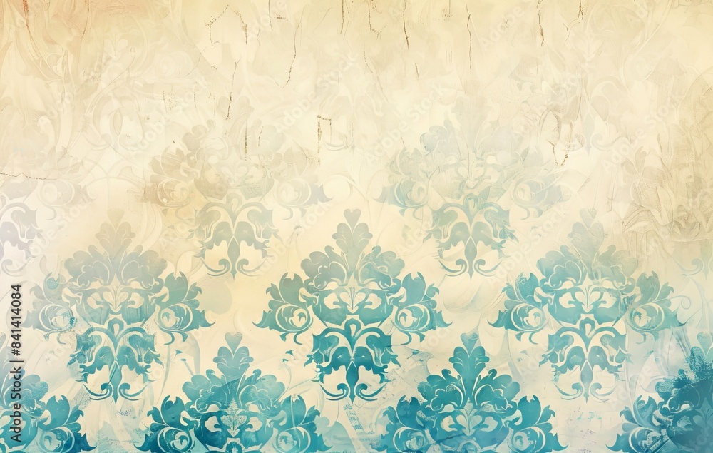 Obraz premium This beautiful paper wallpaper is embossed with a classic floral ornament in light golden beige and white.