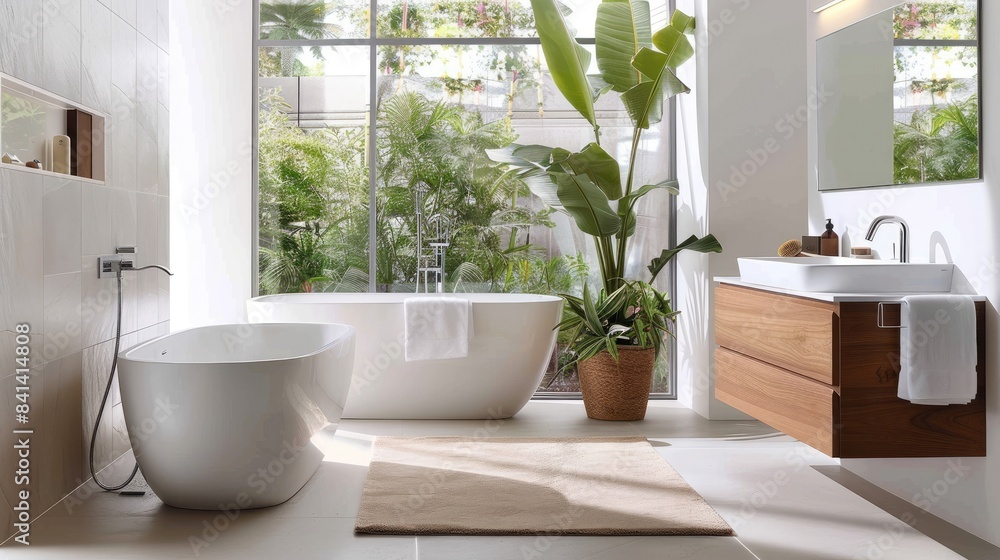 Bathroom interior modern fixtures. Generative AI Bathroom interior modern fixtures. Generative AI