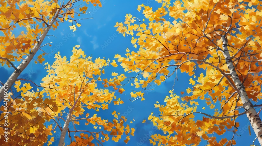 Looking up at golden autumn trees Looking up at golden autumn trees