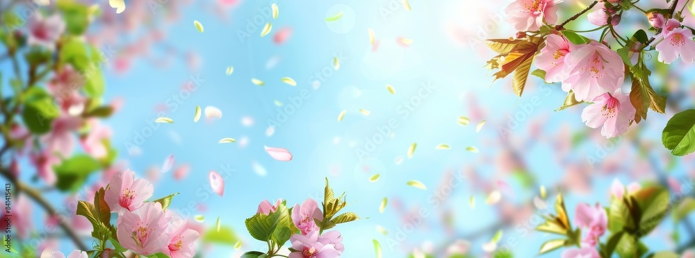 Flowers and branch blossoms in spring flower format. Blue sky, white clouds, sunny day, macro. Soft pink flower sakura in nature. Bright copy space. Flowers and branch blossoms in spring flower format. Blue sky, white clouds, sunny day, macro. Soft pink flower sakura in nature. Bright copy space.