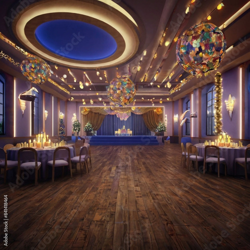 Festive hall decorated for Christmas and New Year, ai generative