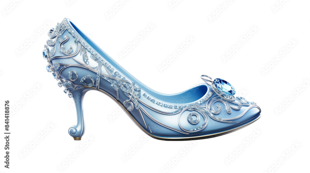 Obraz premium A Single Blue Glass Slipper With Crystal Embellishments and a Curved Heel