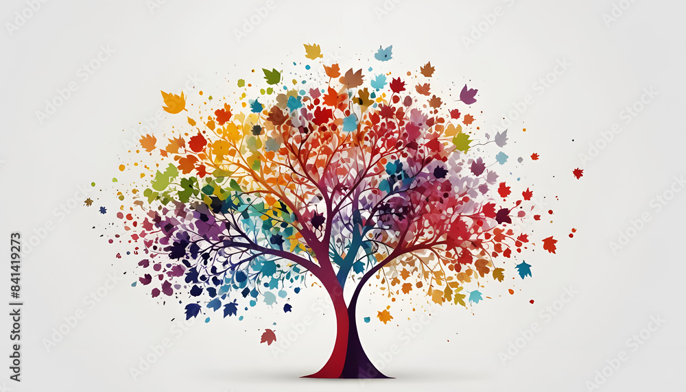 Abstract colorful tree illustration wallpaper with white background. Generative AI Abstract colorful tree illustration wallpaper with white background. Generative AI