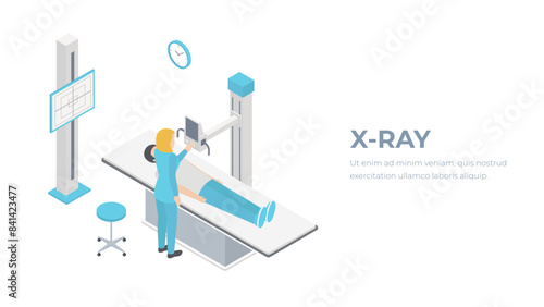 X ray isometry. X-ray examination illustration. Doctor and patient xray concept. Medical illustration. 