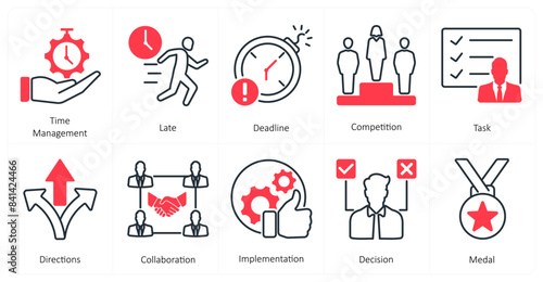 A set of 10 mix icons as time management, late, deadline