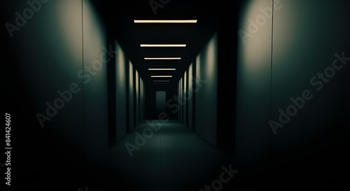 Scary tunnel ambience, dark hallway view, horror movie location, haunted corridor
