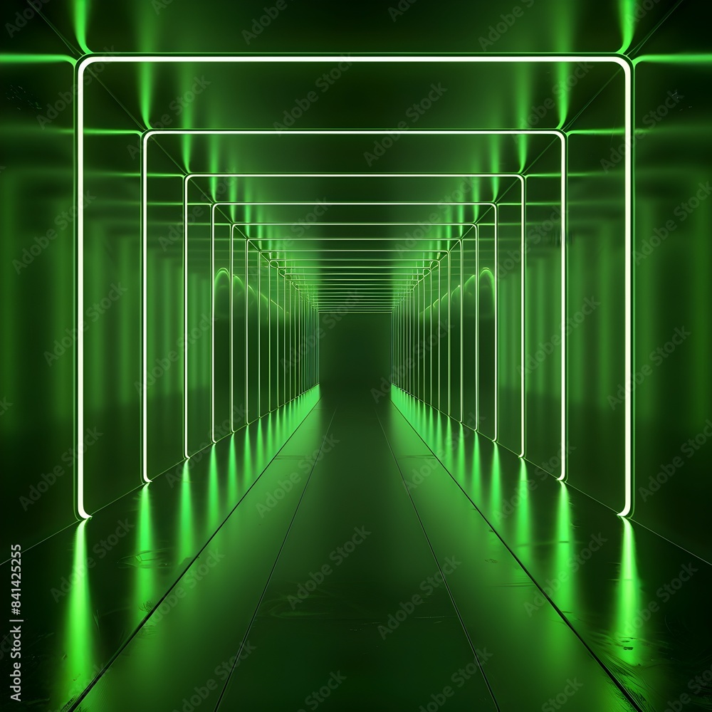 Captivating Neon Green Abstract Presentation Space with Dynamic Shapes