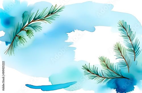 New Year s watercolor background with fir branches. A banner with a place for text for a New Year s card  watercolor fir branches.