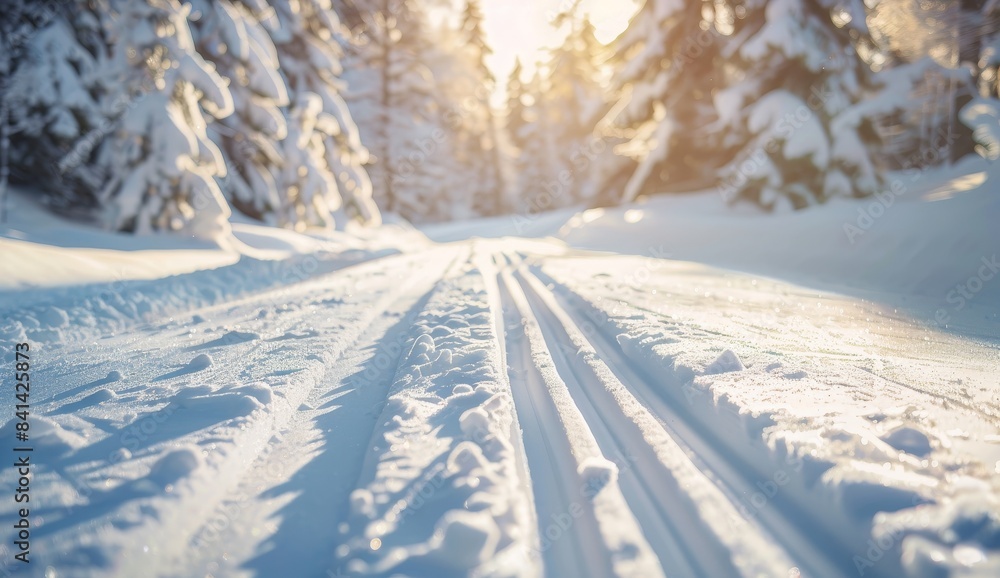 A snowy morning winter forest with small snowdrifts close-up and a light snowfall as a beautiful background image. A snowy morning winter forest with small snowdrifts close-up and a light snowfall as a beautiful background image.