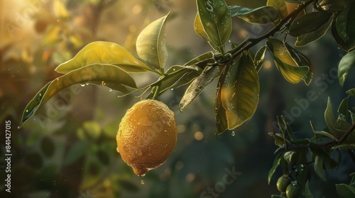 Lemon, leaves, fresh, vibrant. Generative AI