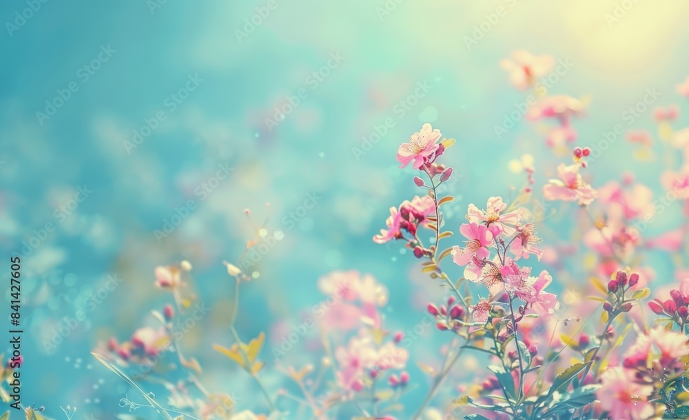 Beautiful white spring forest flowers on a blue background. Natural flower border. Beautiful white spring forest flowers on a blue background. Natural flower border.