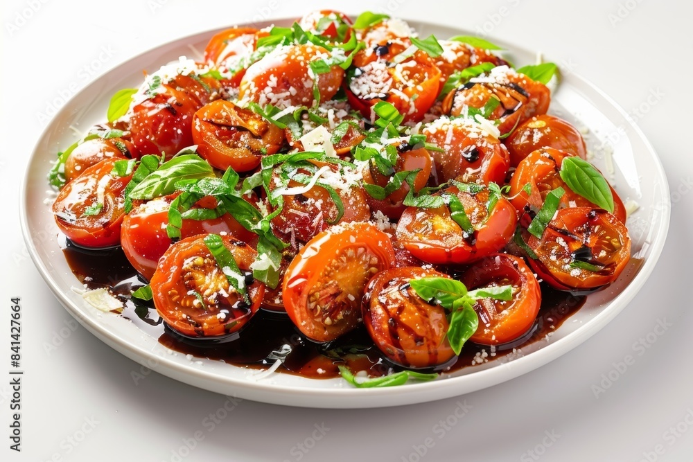 Balsamic Roasted Tomato with Parmesan and Basil Elegant Plating Balsamic Roasted Tomato with Parmesan and Basil Elegant Plating