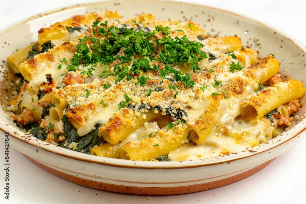 Baked Ziti with Spinach, Veal, and Creamy Parmigiano-Reggiano Baked Ziti with Spinach, Veal, and Creamy Parmigiano-Reggiano