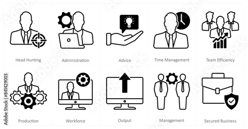 A set of 10 mix icons as head hunting, administration, advice