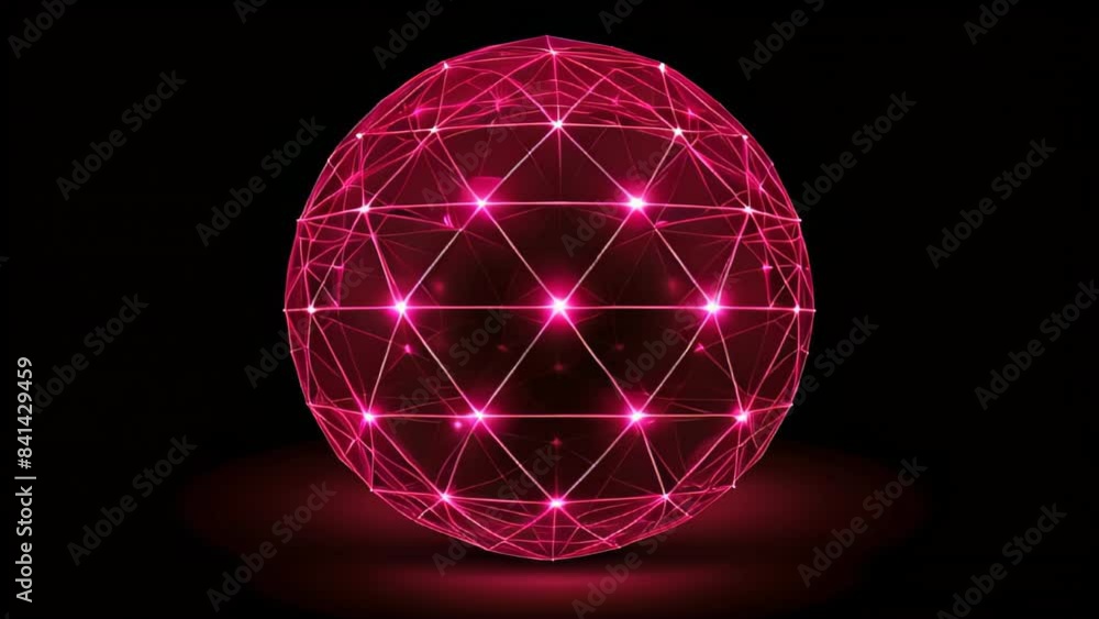 A red ball with a lot of lights on it. The ball is surrounded by a network of lines A red ball with a lot of lights on it. The ball is surrounded by a network of lines