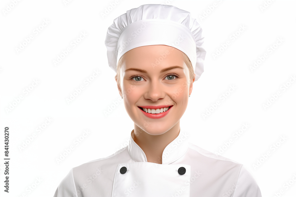 Smiling white pastry chef on white background. Smiling white baker. Bakery professions. Bakery job offer. American pastry maker. Africa. Image for graphic designer. Image for flyers. French baker. Smiling white pastry chef on white background. Smiling white baker. Bakery professions. Bakery job offer. American pastry maker. Africa. Image for graphic designer. Image for flyers. French baker.