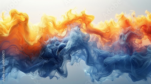 Vibrant abstract fluid art with dynamic patterns of red, orange, and blue, creating a mesmerizing visual impact.
