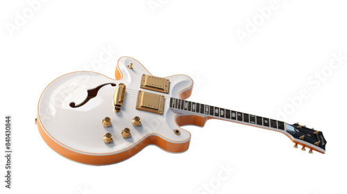 White Electric Guitar With Gold Hardware Isolated On White Background