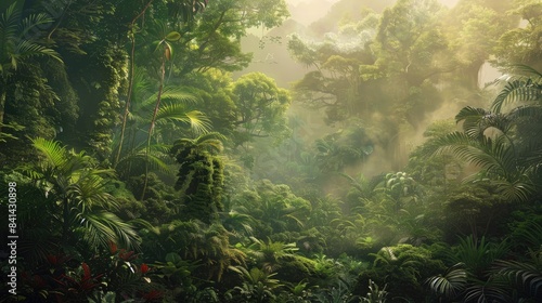 Rainforest fog green haven. Generative AI