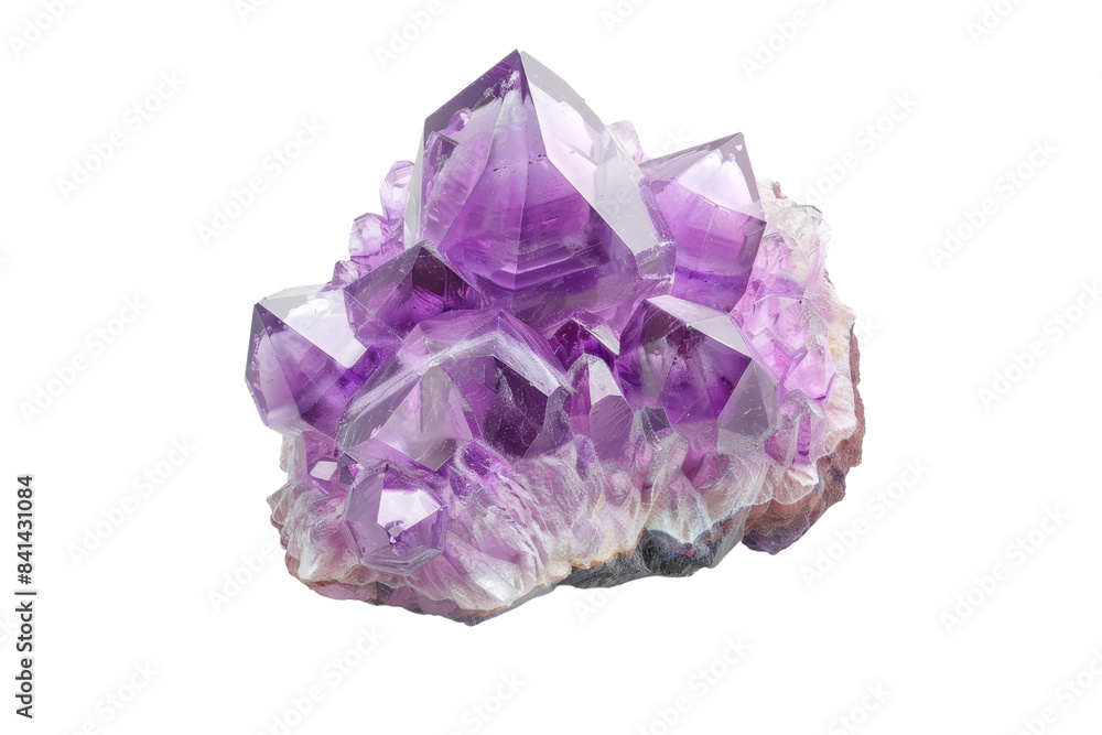Stunning purple amethyst crystal cluster showing sharp, angular formations, isolated on a transparent background. Stunning purple amethyst crystal cluster showing sharp, angular formations, isolated on a transparent background.