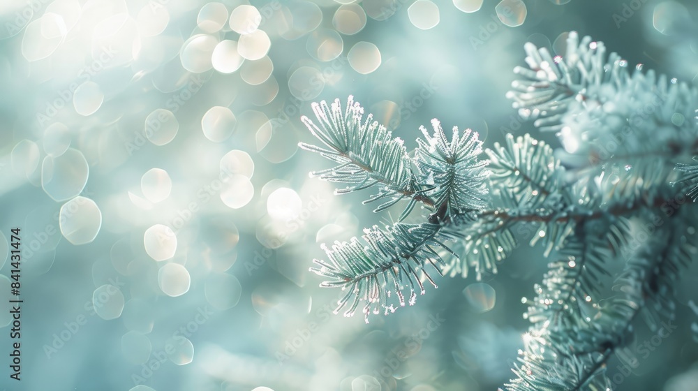 Rime Fir Branches Bokeh. Generative AI Rime Fir Branches Bokeh. Generative AI