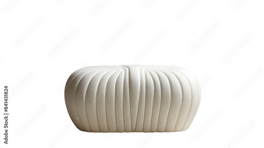 White Upholstered Ottoman With Vertical Stitching White Upholstered Ottoman With Vertical Stitching