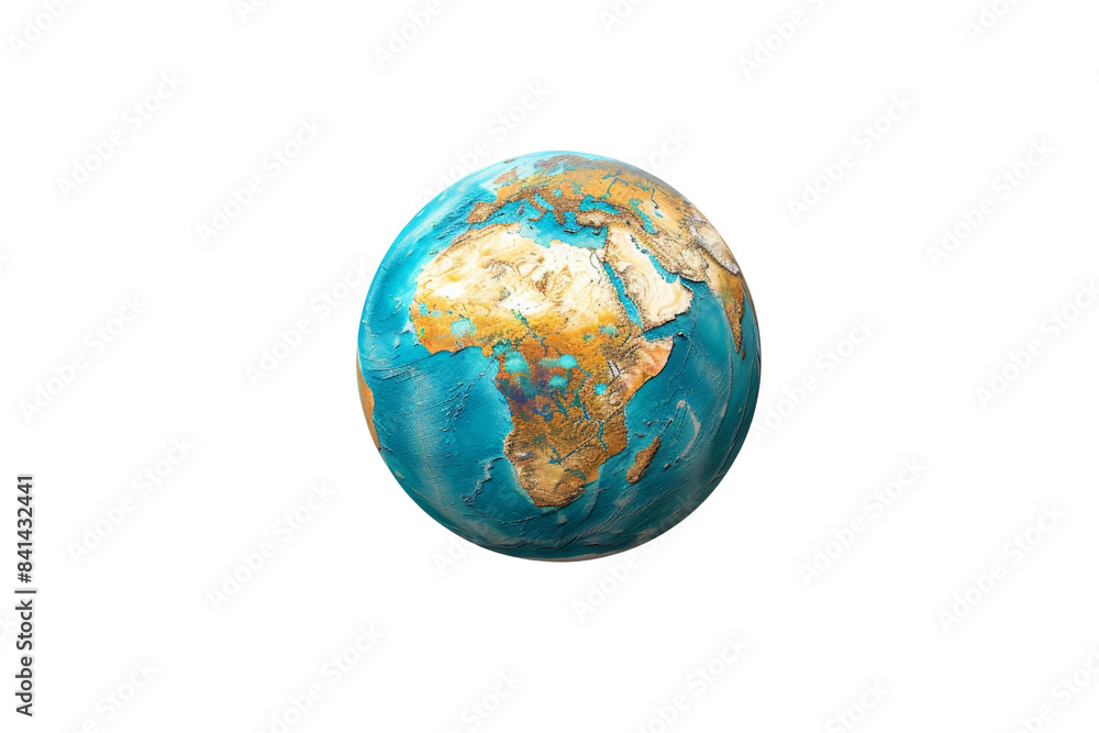 Fototapeta premium Realistic depiction of Earth highlighting Africa and surrounding oceans, showcasing detailed continents and vibrant colors against a transparent background.