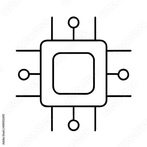 A simplified representation of a microprocessor chip, depicted in a minimalist outline style, perfect for use in technical diagrams, electronics-themed applications, and digital design projects