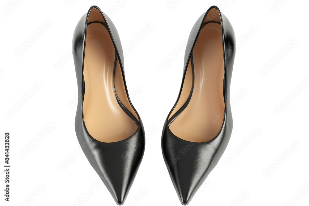 Top view of elegant black high-heeled shoes. Perfect for showcasing fashion footwear, style, and sophistication in a minimalist design. Top view of elegant black high-heeled shoes. Perfect for showcasing fashion footwear, style, and sophistication in a minimalist design.