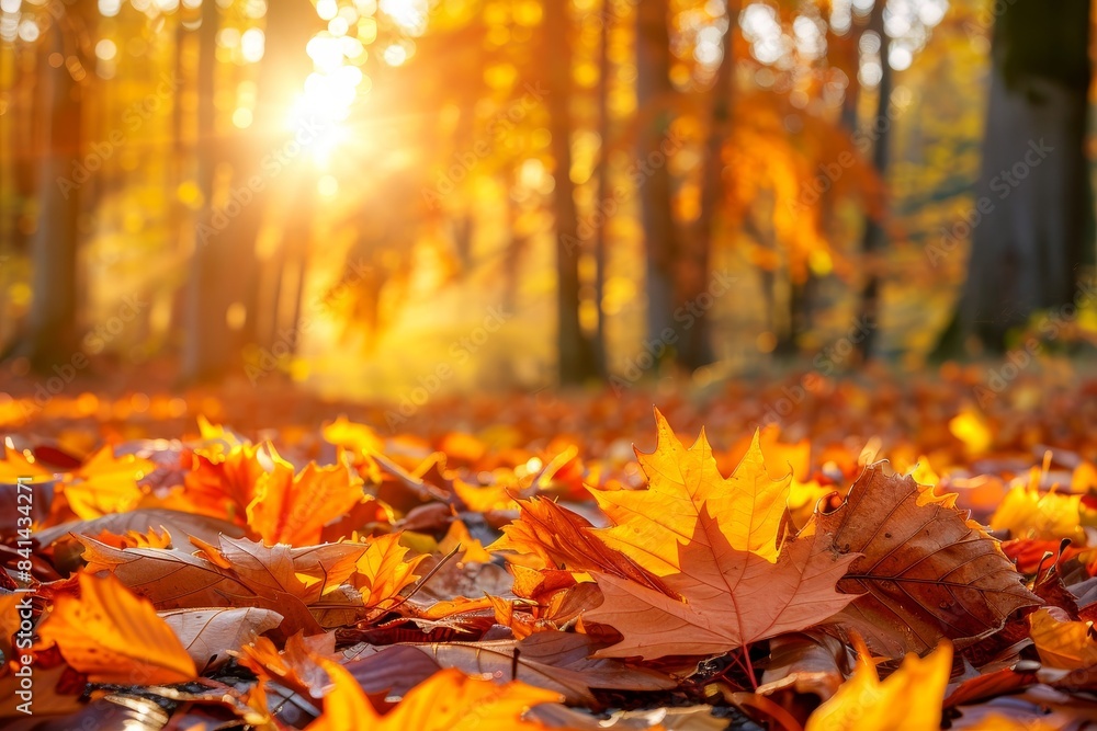 In an autumn park on a bright sunny day, a bouquet of beautiful yellow and orange leaves adorns the path. Stunning image with a natural colorful background. In an autumn park on a bright sunny day, a bouquet of beautiful yellow and orange leaves adorns the path. Stunning image with a natural colorful background.
