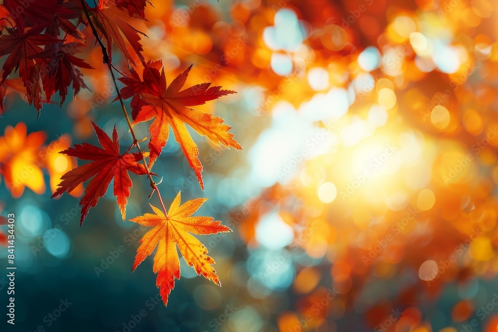 With orange autumn leaves against the blue sky, this AI-generated autumn background displays the beauty of the season. With orange autumn leaves against the blue sky, this AI-generated autumn background displays the beauty of the season.