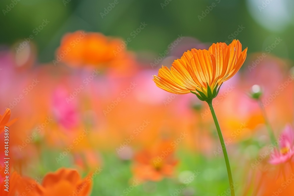 Vivid orange flowers in a field with blurred background, ideal for stock photo aesthetic Vivid orange flowers in a field with blurred background, ideal for stock photo aesthetic