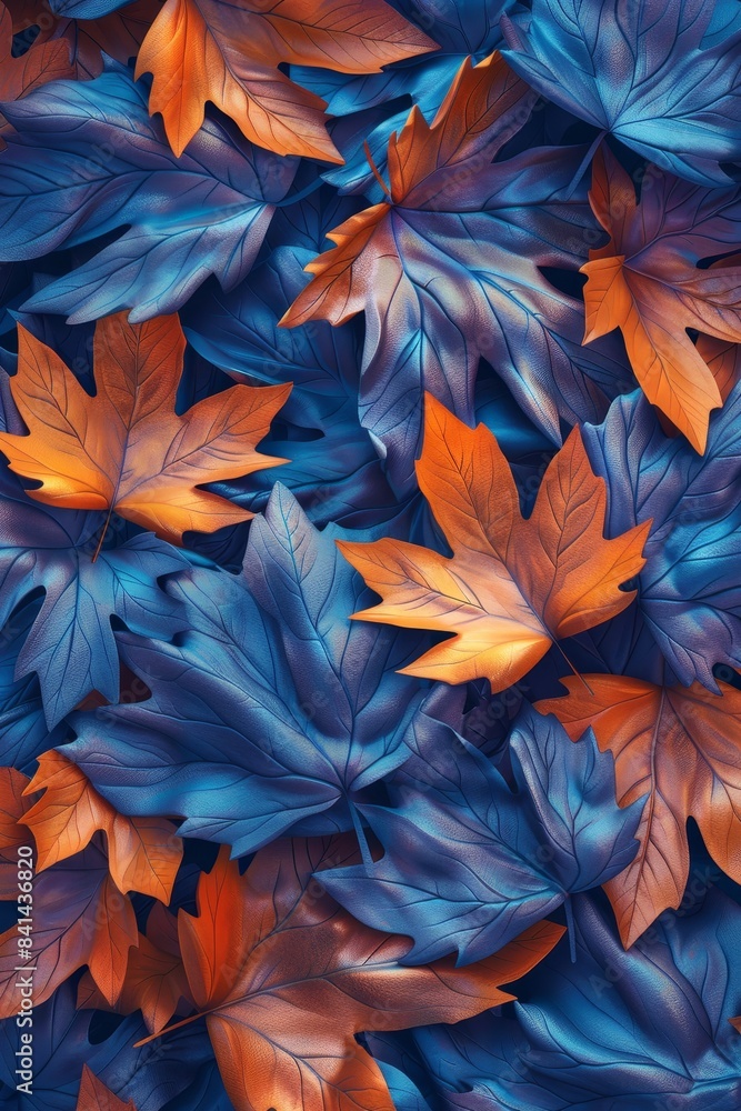 AI generated texture of colorful leaves in hoarfrost in autumn or early winter. AI generated texture of colorful leaves in hoarfrost in autumn or early winter.